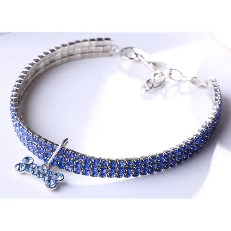 Blue Rhinestone Crystal Pet Necklace With Bone Pendant - Posh Pawz - 2