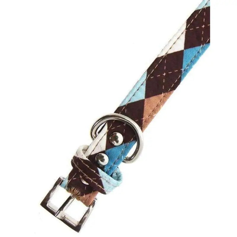 Brown and Blue Argyle Fabric Dog Collar - Urban Pup - 2