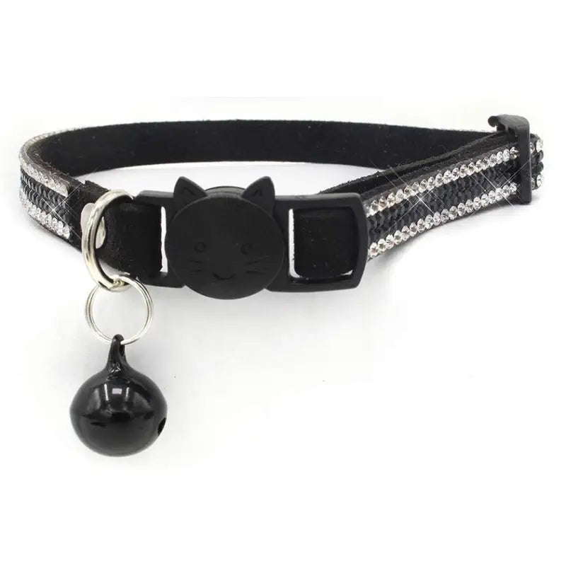Crystal Microsuede Safety Cat Collar In Black - Posh Catz - 2