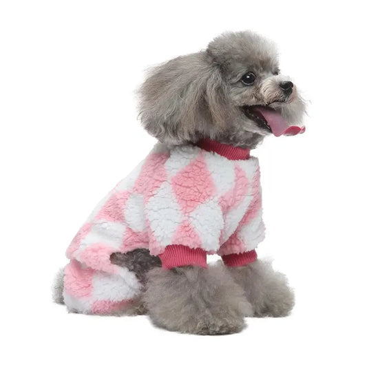 Harlequin Fleece Dog Pyjamas In Pink - Posh Pawz - 1