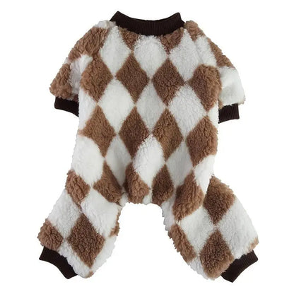 Harlequin Fleece Dog Pyjamas In Toffee - Posh Pawz - 2