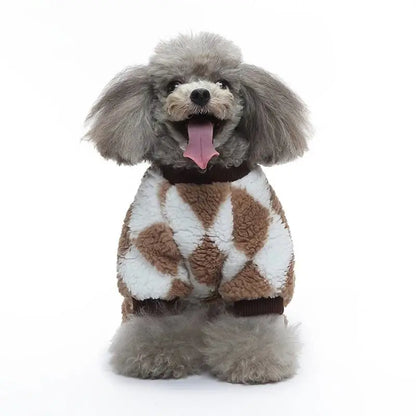 Harlequin Fleece Dog Pyjamas In Toffee - Posh Pawz - 3