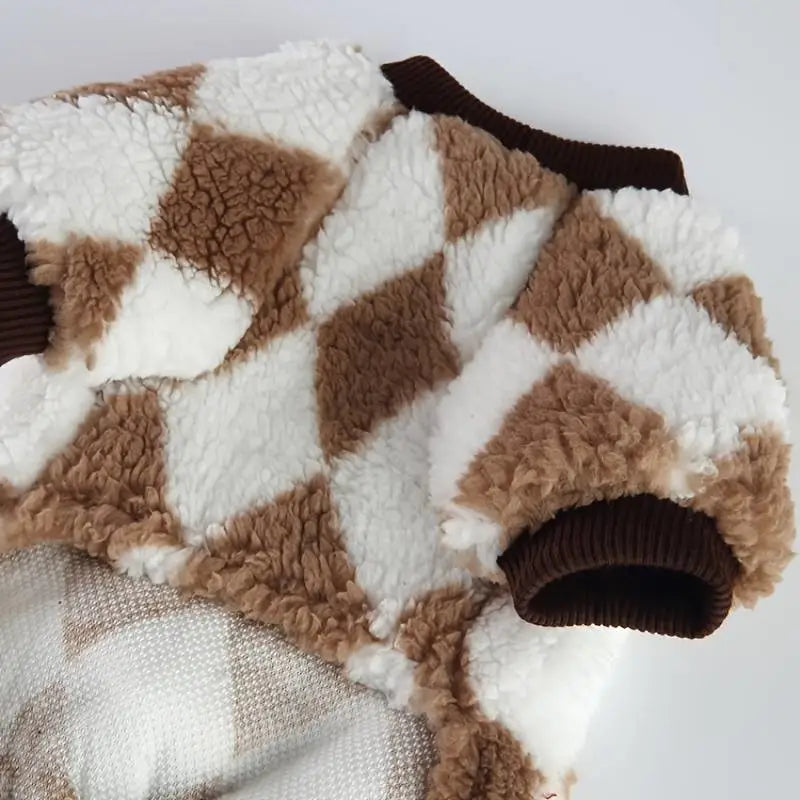 Harlequin Fleece Dog Pyjamas In Toffee - Posh Pawz - 6