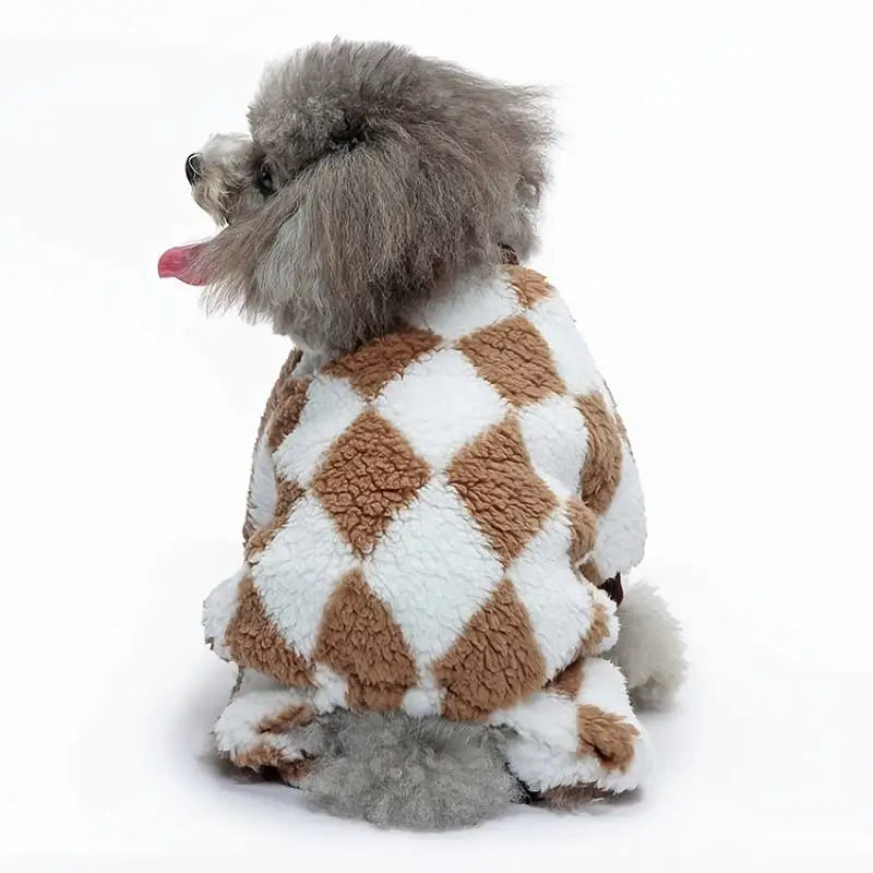 Harlequin Fleece Dog Pyjamas In Toffee - Posh Pawz - 4