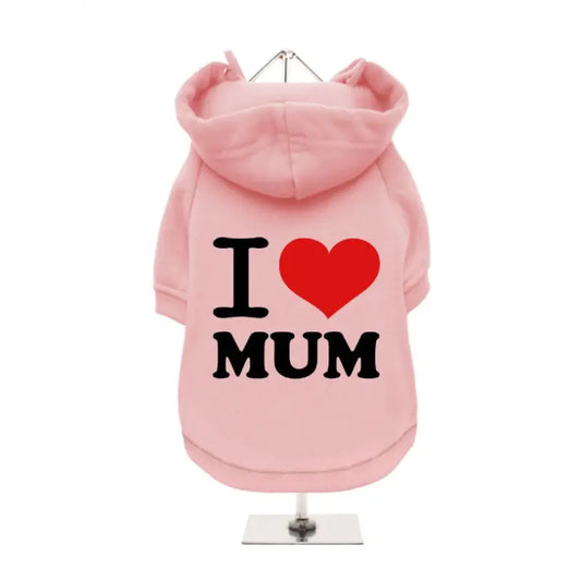 I Love Mum Dog Hoodie Sweatshirt - Baby Pink - Urban - 1