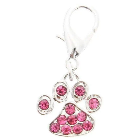Little Paw Dog Collar Charm In Pink Crystals - Urban - 1