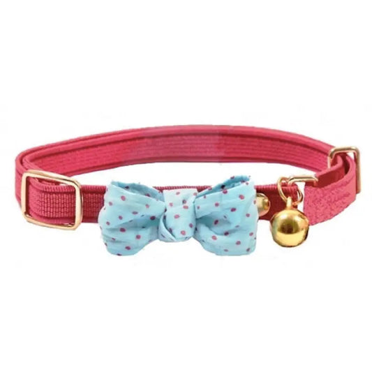 Luxury Blue and Pink Polka Dot Bow Cat Collar - CA&T - 1