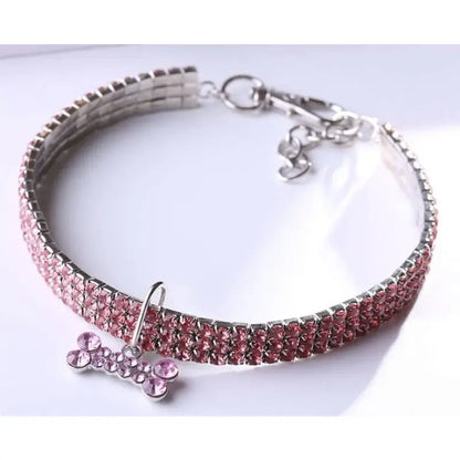 Pink Rhinestone Crystal Pet Necklace With Bone Pendant - Posh Pawz - 2