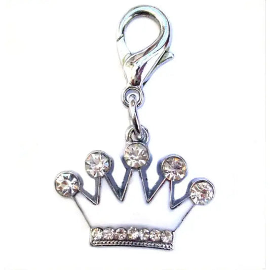 White Enamel Crystal Crown Dog Collar Charm - Posh Pawz - 1