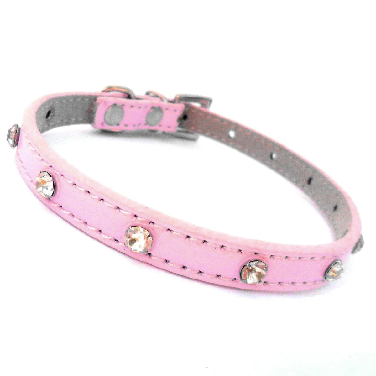 Super Slim Crystal Dog Collar In Pink - Posh Pawz - 1