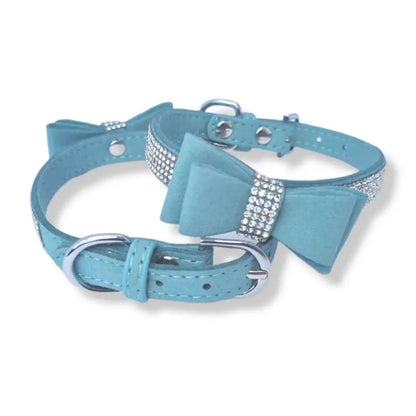 Baby Blue Sparkle Bow eco-Suede Dog Collar - Posh Pawz - 3
