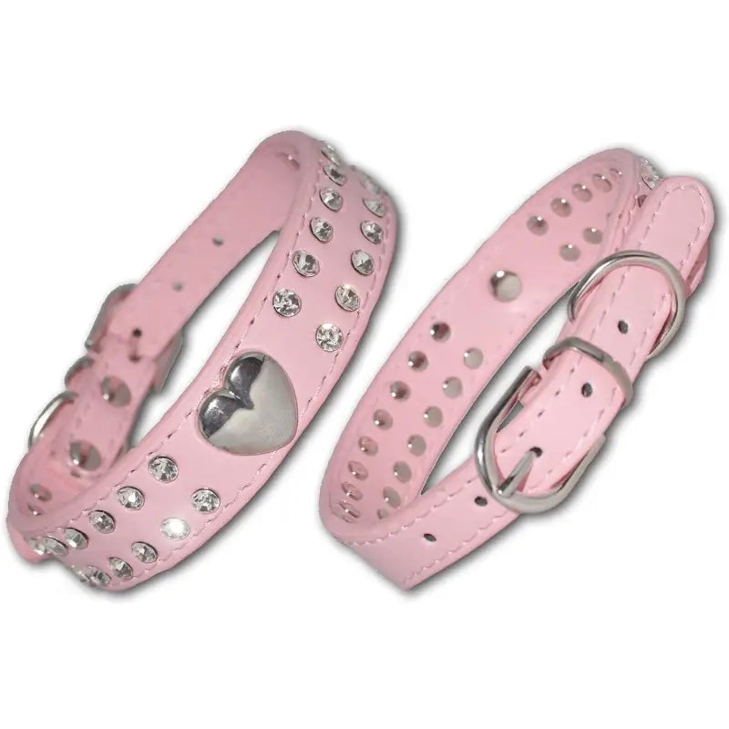 Baby Pink Double Row Diamante Heart Dog Collar - Posh Pawz - 3