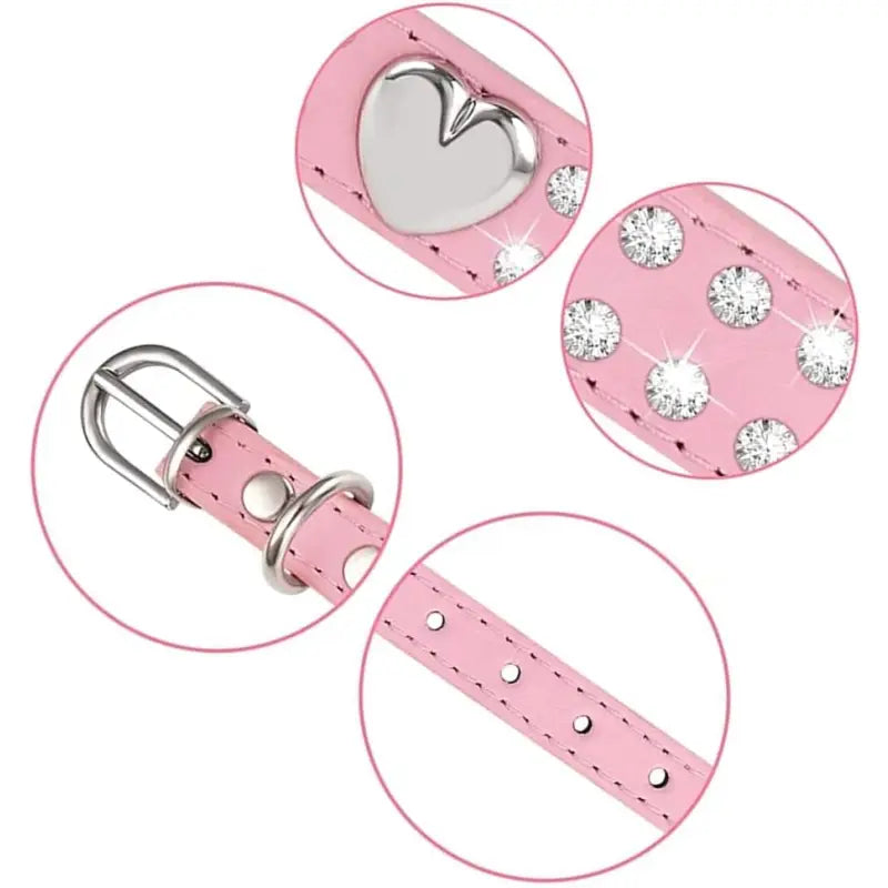 Baby Pink Double Row Diamante Heart Dog Collar - Posh Pawz - 4