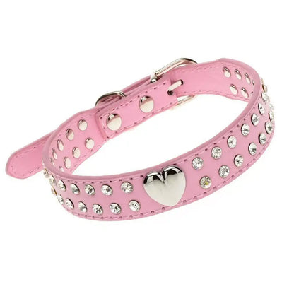 Baby Pink Double Row Diamante Heart Dog Collar - Posh Pawz - 1