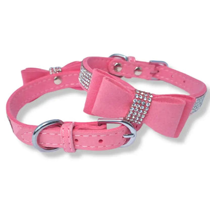 Baby Pink Sparkle Bow eco-Suede Dog Collar - Posh Pawz - 3