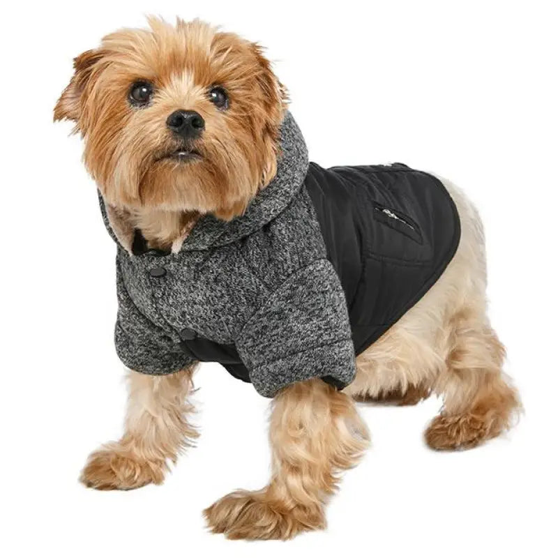 Urban Pup Black Cheviot Tweed Trimmed Parka Dog Coat - Sale - 1