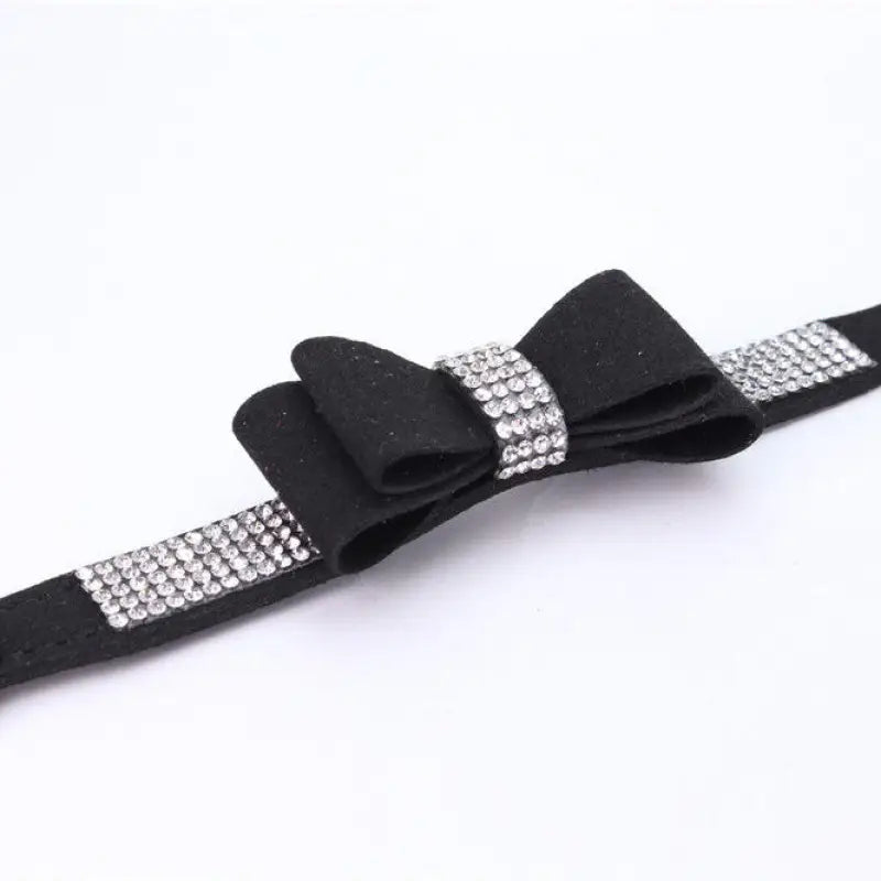 Black Sparkle Bow eco-Suede Dog Collar - Posh Pawz - 2