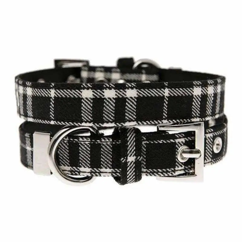 Black & White Tartan Fabric Dog Collar - Urban Pup - 1