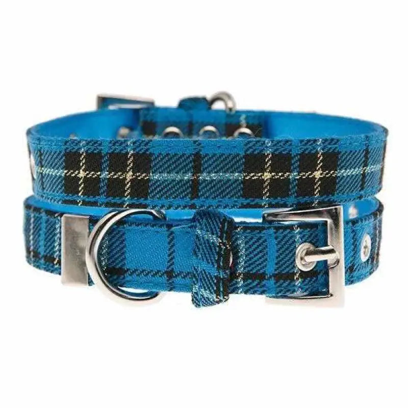 Blue Tartan Fabric Dog Collar - Urban Pup - 1