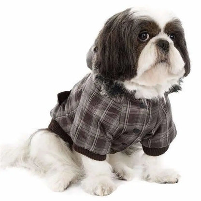 Brown Checked Designer Parka Dog Coat - Urban Pup - 2