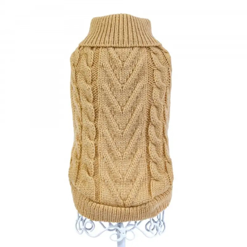 Chunky Cable and Herringbone Knit Dog Jumper In Beige - Rich Paw - 4