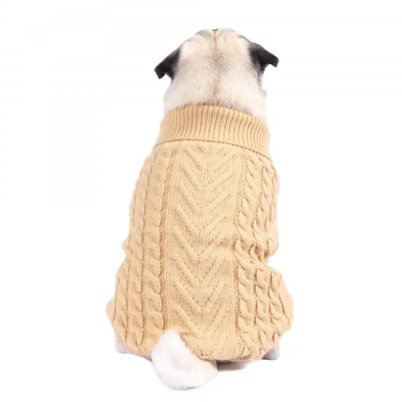 Chunky Cable and Herringbone Knit Dog Jumper In Beige - Rich Paw - 1