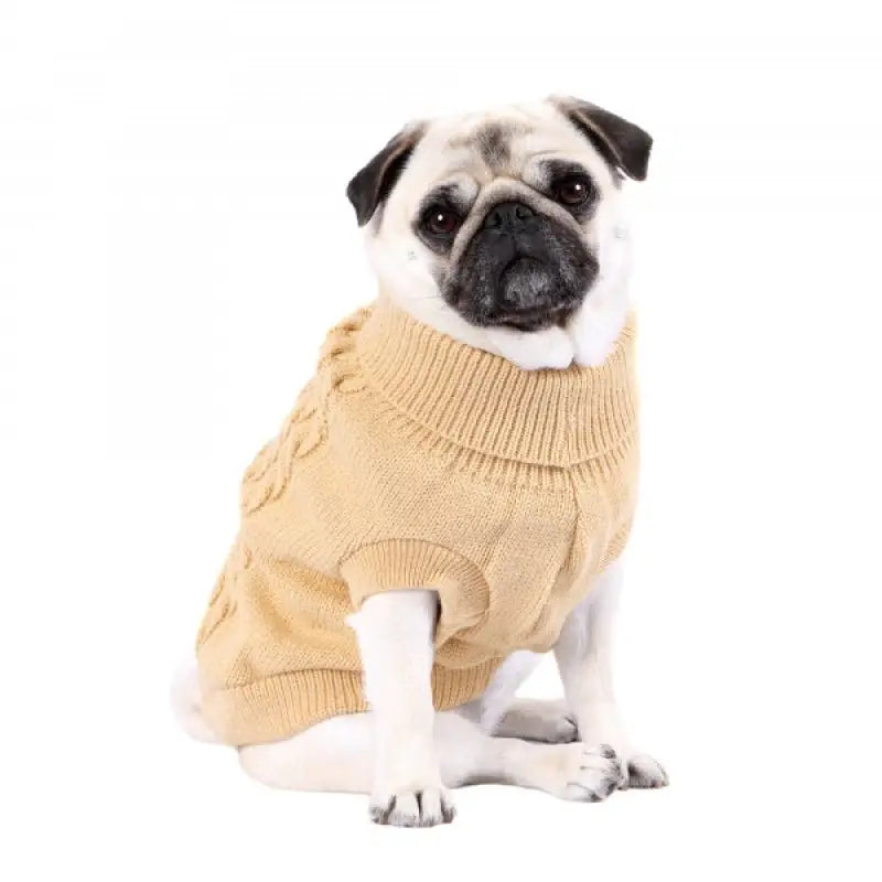 Chunky Cable and Herringbone Knit Dog Jumper In Beige - Rich Paw - 2