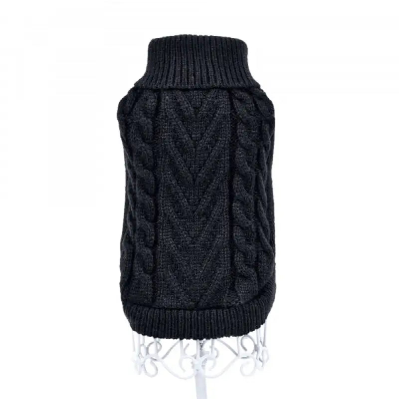 Chunky Cable and Herringbone Knit Dog Jumper In Black - Rich Paw - 4