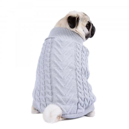 Chunky Cable and Herringbone Knit Dog Jumper In Grey - Rich Paw - 1