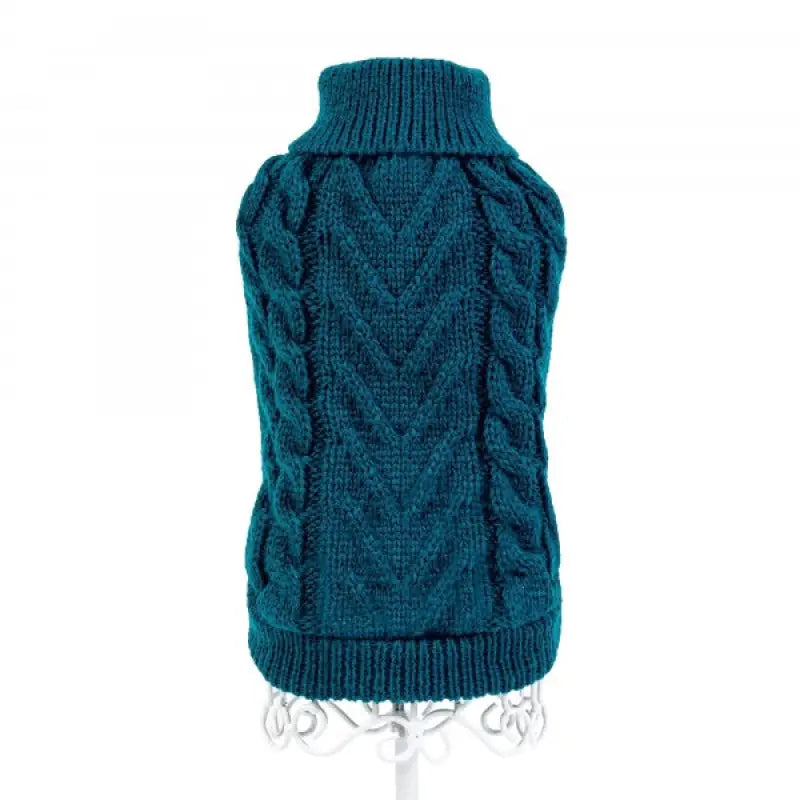 Chunky Cable and Herringbone Knit Dog Jumper In Teal - Rich Paw - 4
