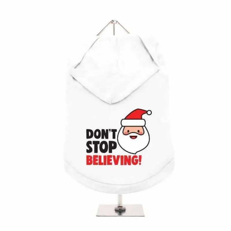 Don’t Stop Believing Hooded Xmas Dog T-Shirt Red - Urban Pup - 1