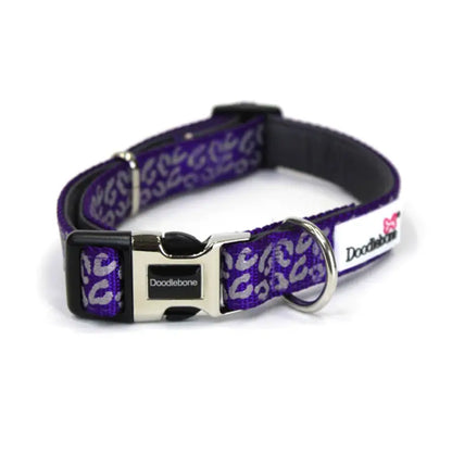 Doodlebone Padded Dog Collar - Violet Leopard Reflective - Doodle - 1