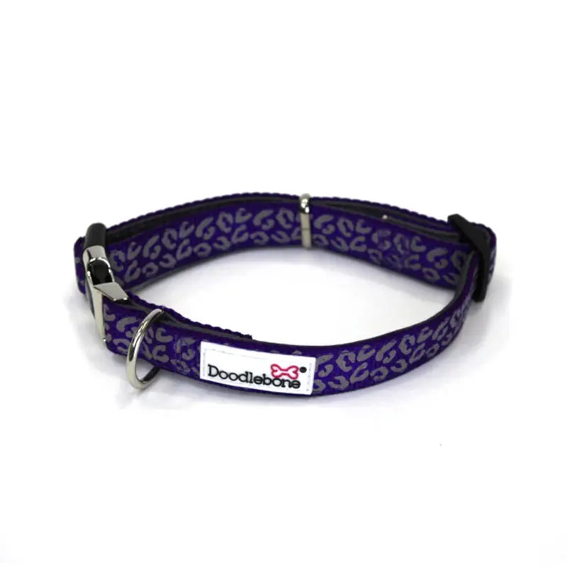 Doodlebone Padded Dog Collar - Violet Leopard Reflective - Doodle - 2