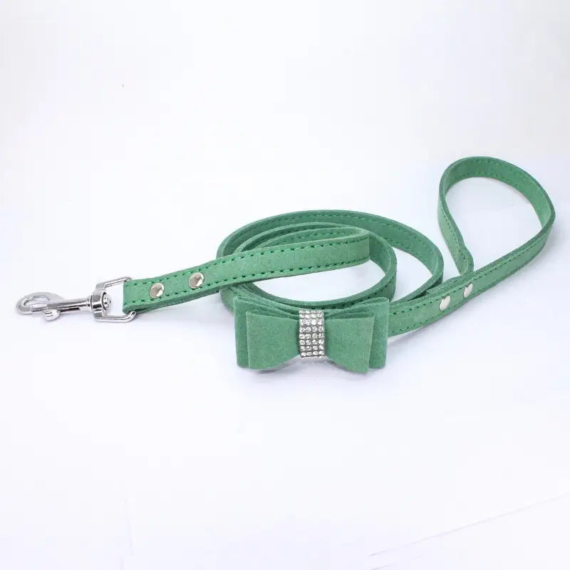 Green Sparkle Bow eco-Suede Dog Lead - Posh Pawz - 2