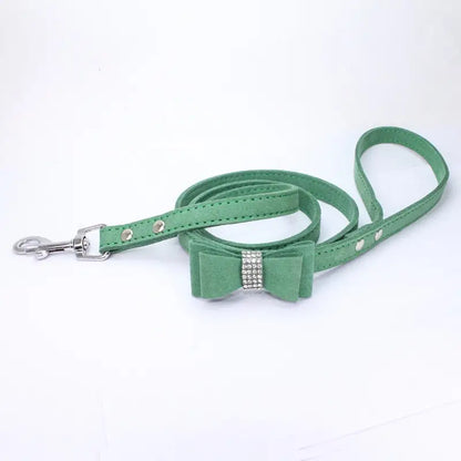 Green Sparkle Bow eco-Suede Dog Lead - Posh Pawz - 1