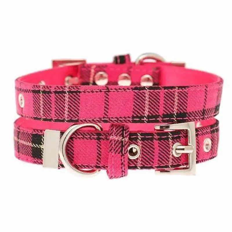Hot Pink Tartan Fabric Dog Collar - Urban Pup - 1