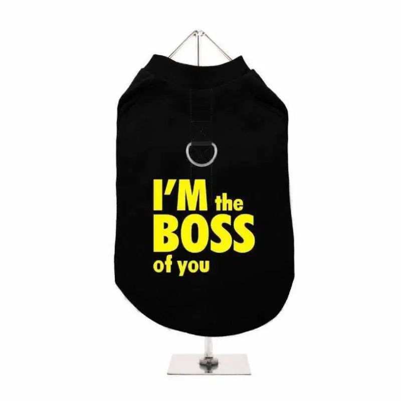 I’m The Boss Of You Harness Lined Dog T-Shirt Black - Urban Pup - 1