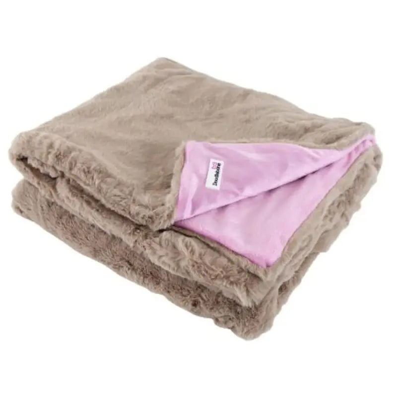 Luxury Faux Fur Dog Blanket Beige and Pink - Doodle - 1