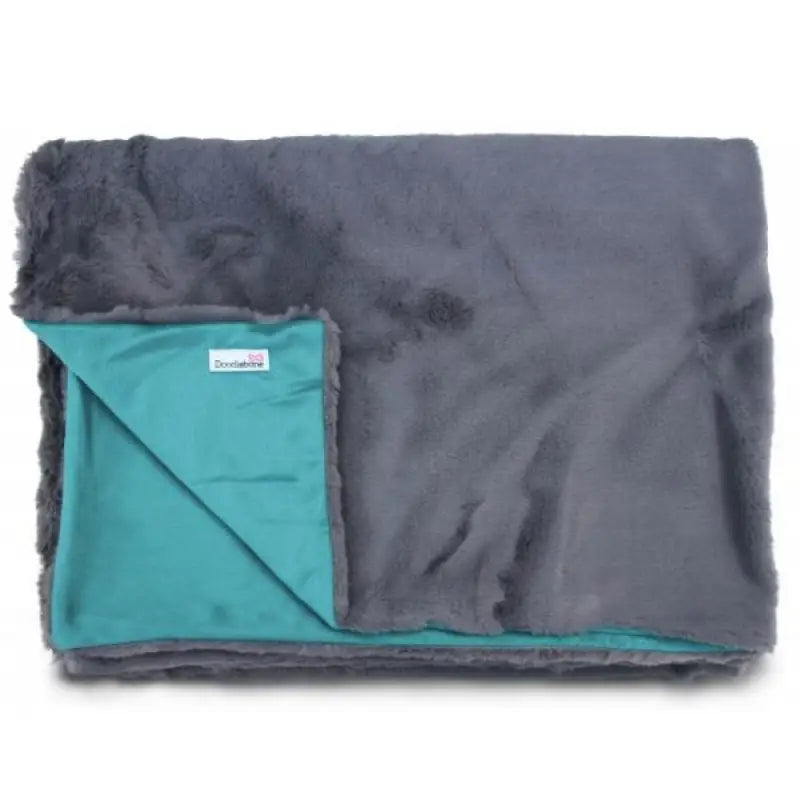 Luxury Faux Fur Dog Blanket Grey and Teal - Doodle - 1
