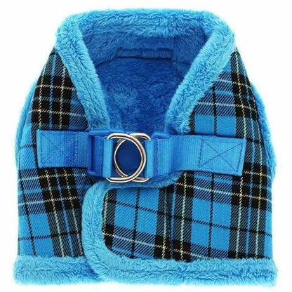 Luxury Fur Lined Blue Tartan Dog Harness - Urban Pup - 1