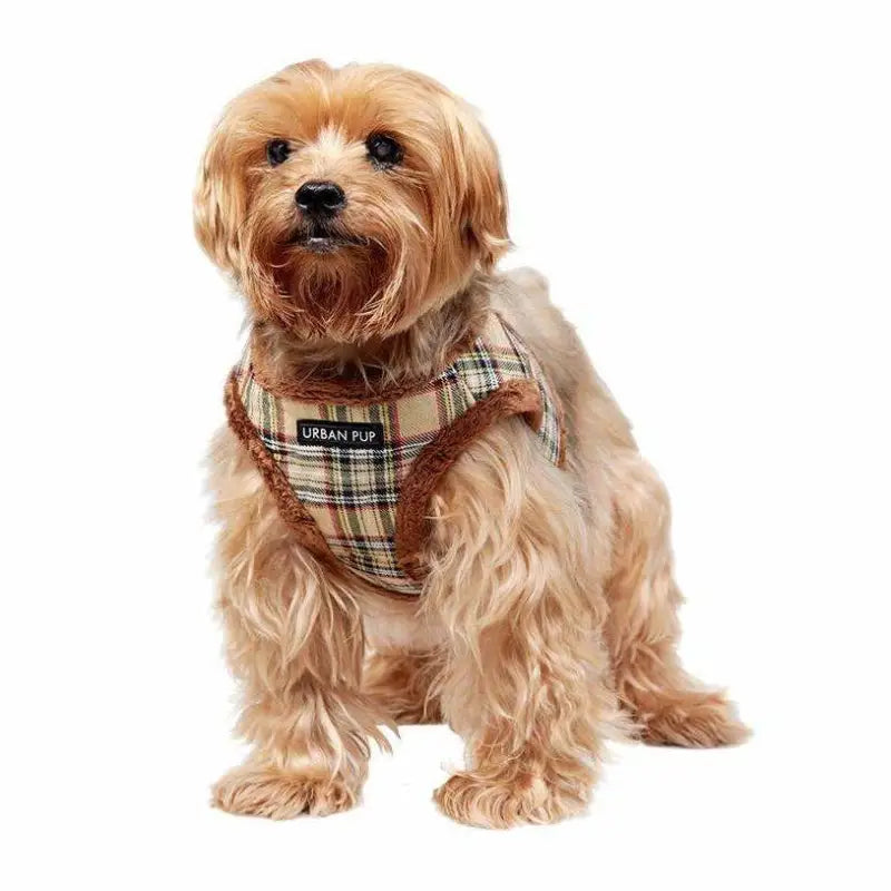 Luxury Fur Lined Brown Tartan Dog Harness - Urban Pup - 3