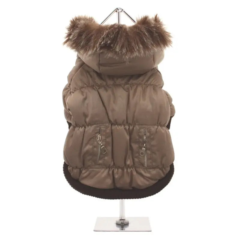 Luxury Quilted Designer Dog Coat With Detachable Hood In Brown - Urban Pup - 1