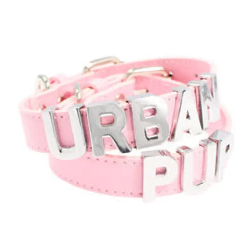 Personalised Leather Chrome Dog Collar In Baby Pink - Urban - 1