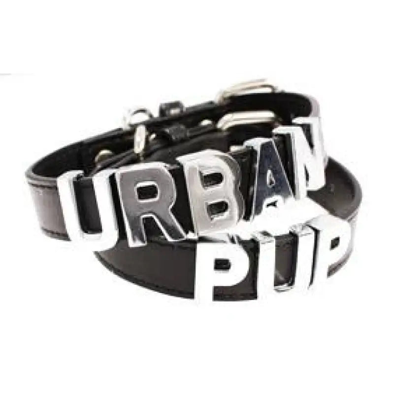 Personalised Leather Chrome Dog Collar In Black - Urban - 1