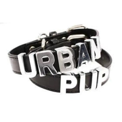 Personalised Leather Chrome Dog Collar In Black - Urban - 1