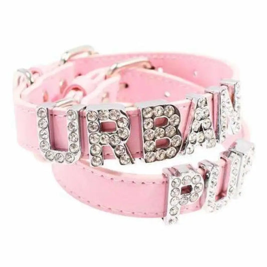 Personalised Leather Diamante Dog Collar In Baby Pink - Urban - 1