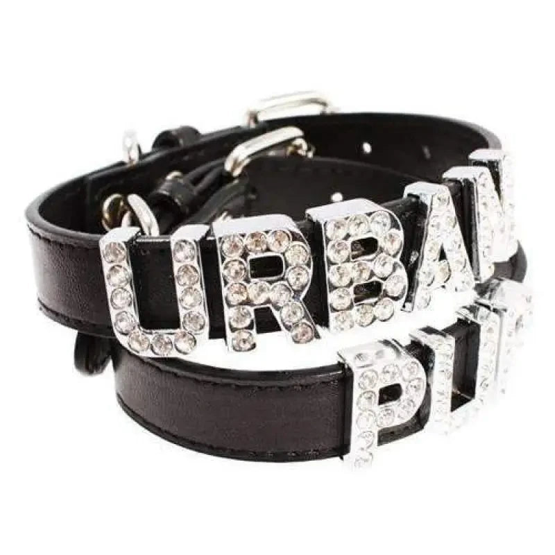 Personalised Leather Diamante Dog Collar In Black - Urban - 1