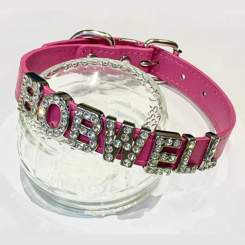 Personalised Leather Diamante Dog Collar In Hot Pink - Urban - 2