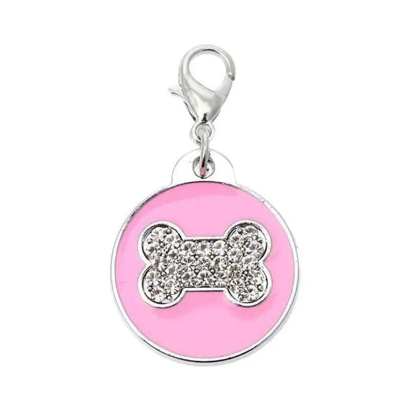 Pink Enamel Diamante Bone Dog Collar Charm - Urban - 1