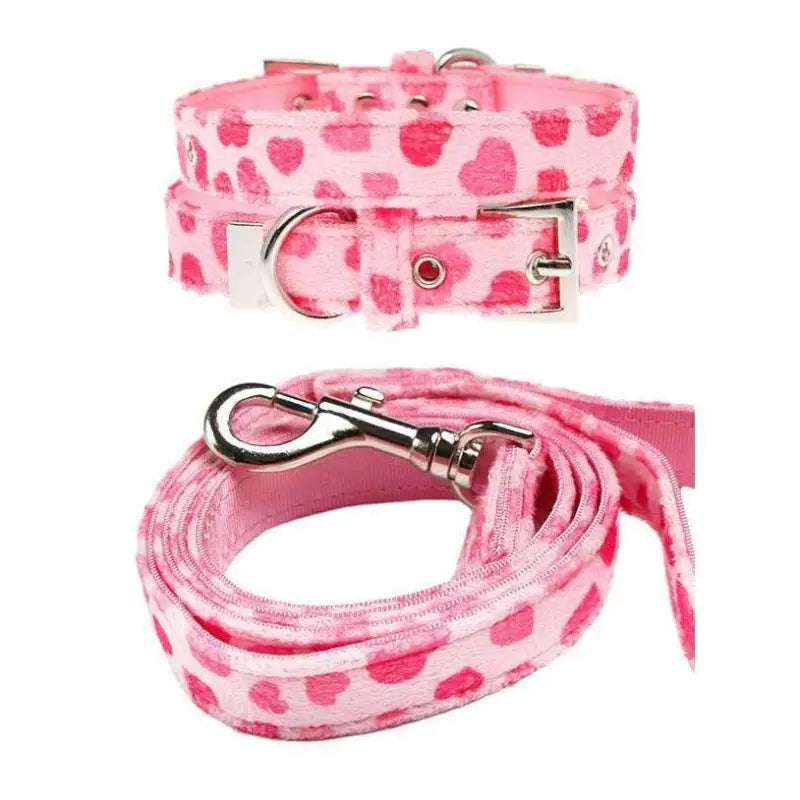 Pink Hearts Fabric Dog Collar And Lead Set - Urban - 1